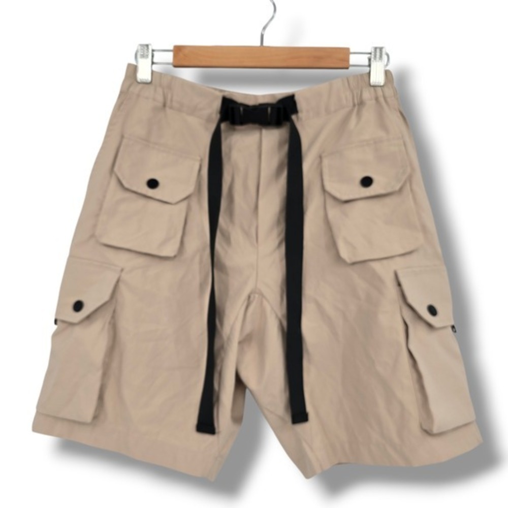 Fashion Nova Men Tan Tactical Cargo Shorts Buckle Belt Mens Size Small Khaki
